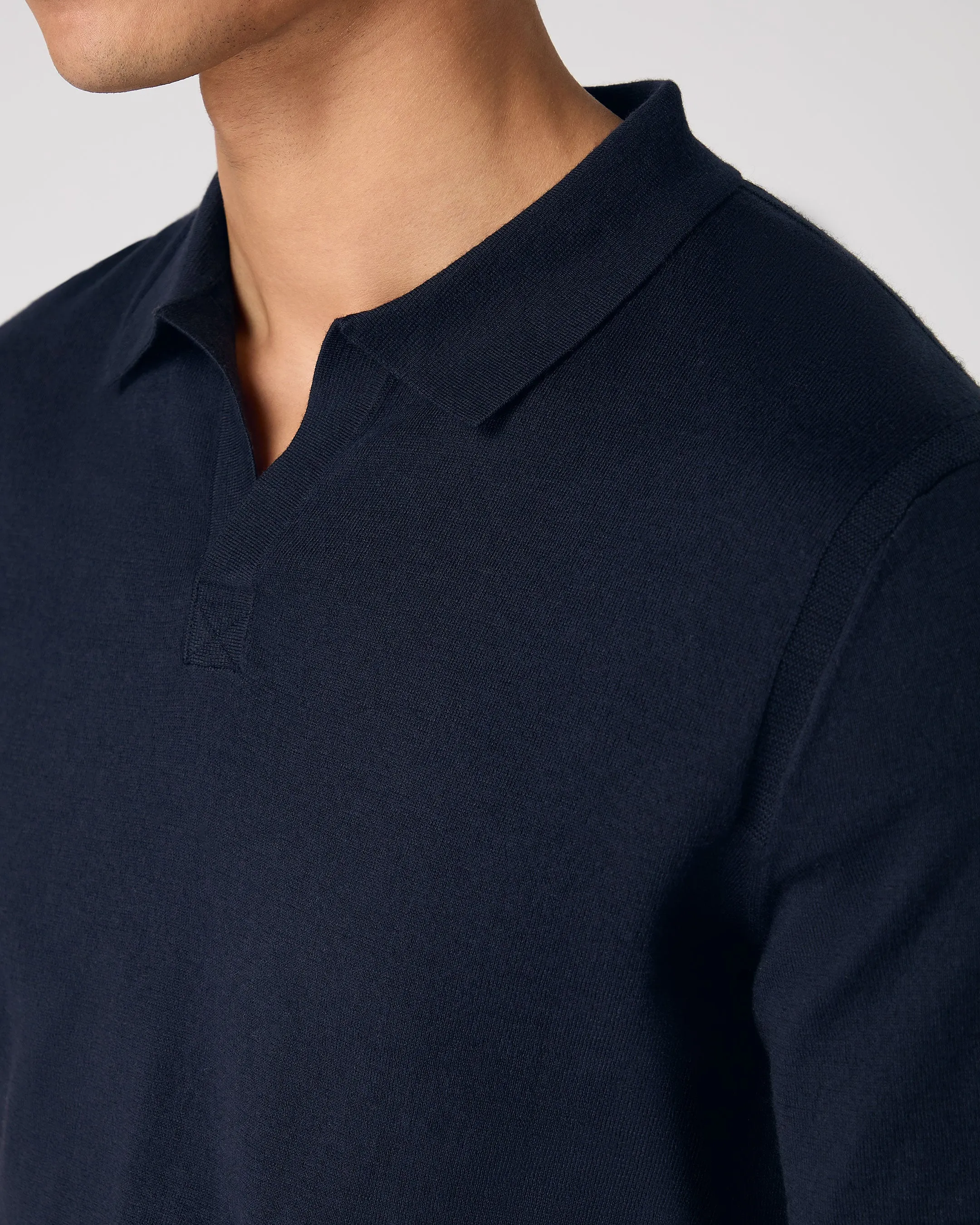 Men's Polo Cotton Cashmere T-Shirt Navy Blue