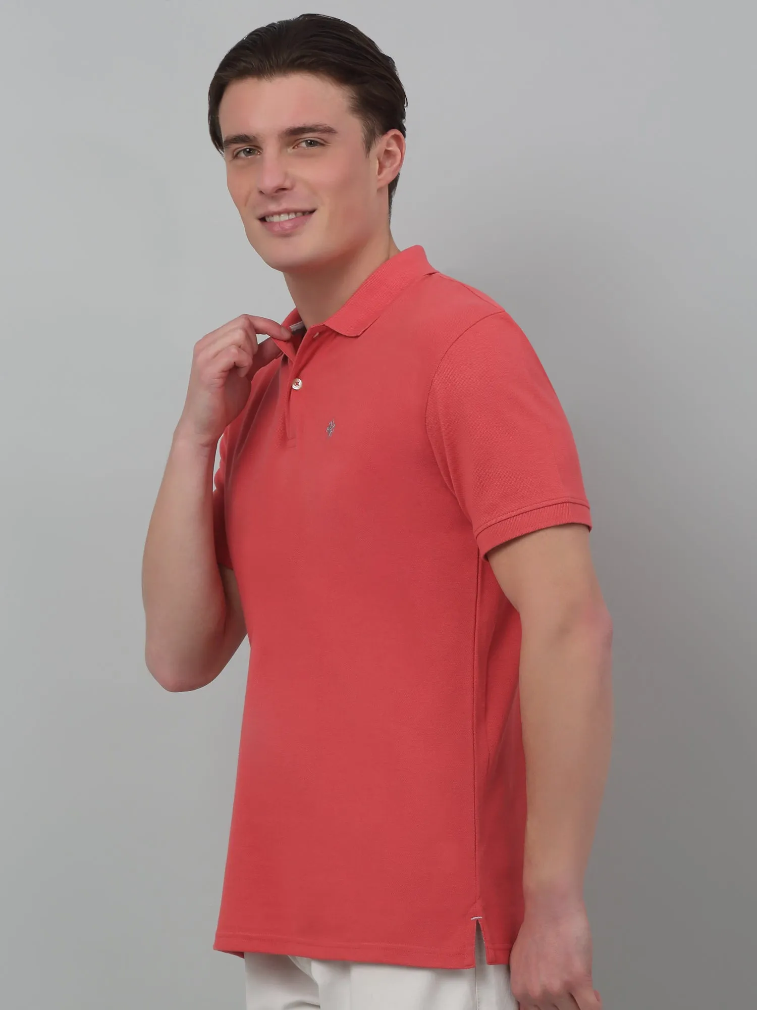 Men's Rose Pink Polo neck Half Sleeve T-Shirt