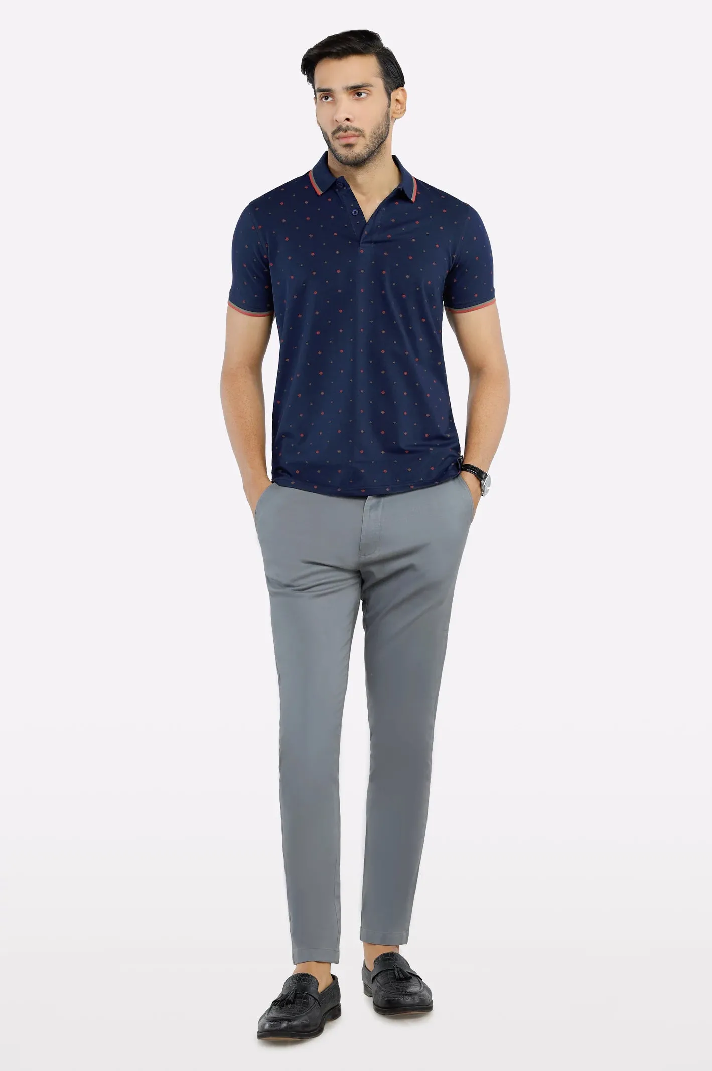 Navy Blue All Over Printed Polo