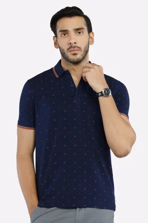 Navy Blue All Over Printed Polo