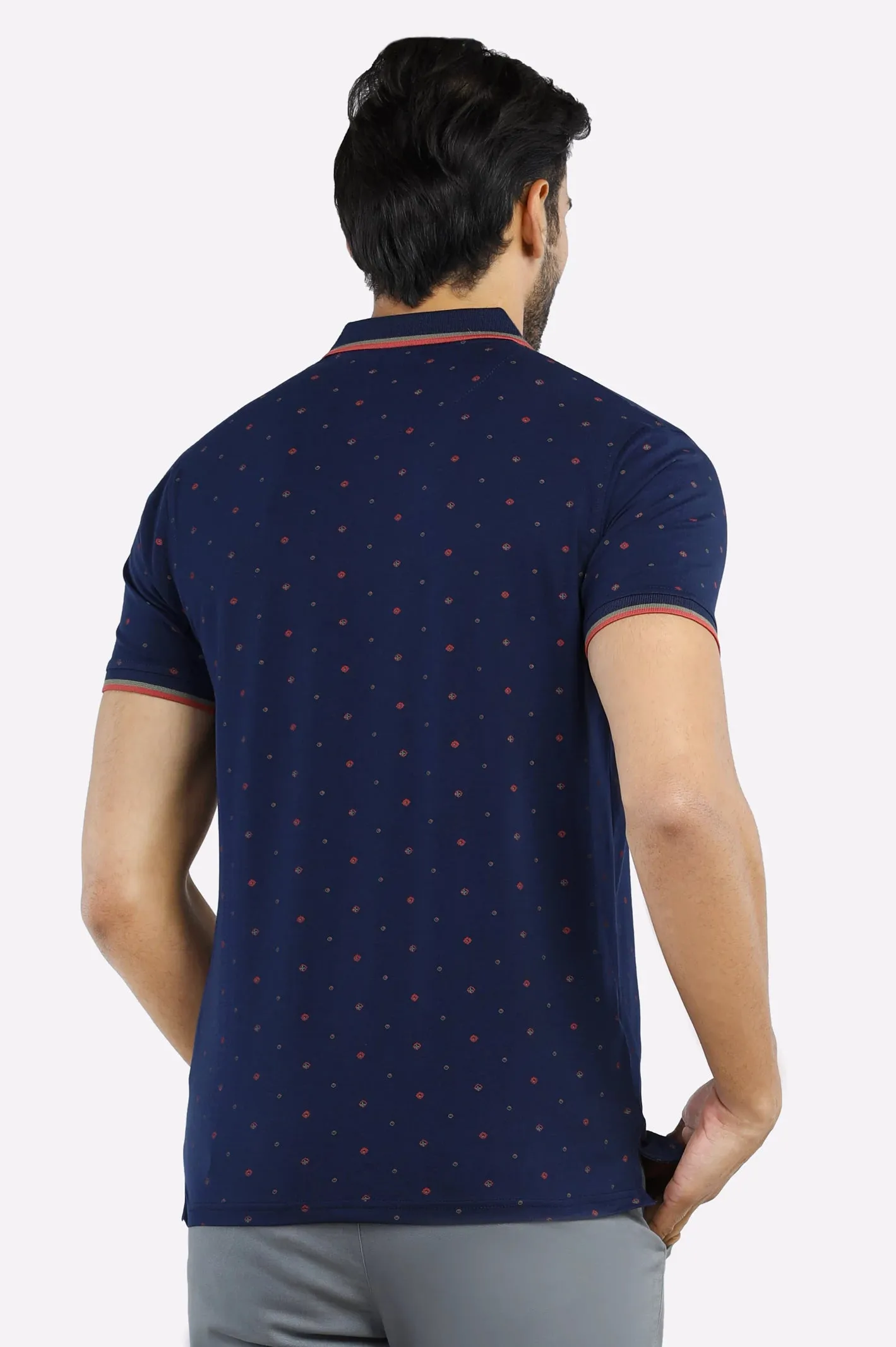 Navy Blue All Over Printed Polo