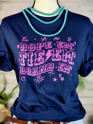 Navy Rope Em, Tie Em, Brand Em Short Sleeve Tee