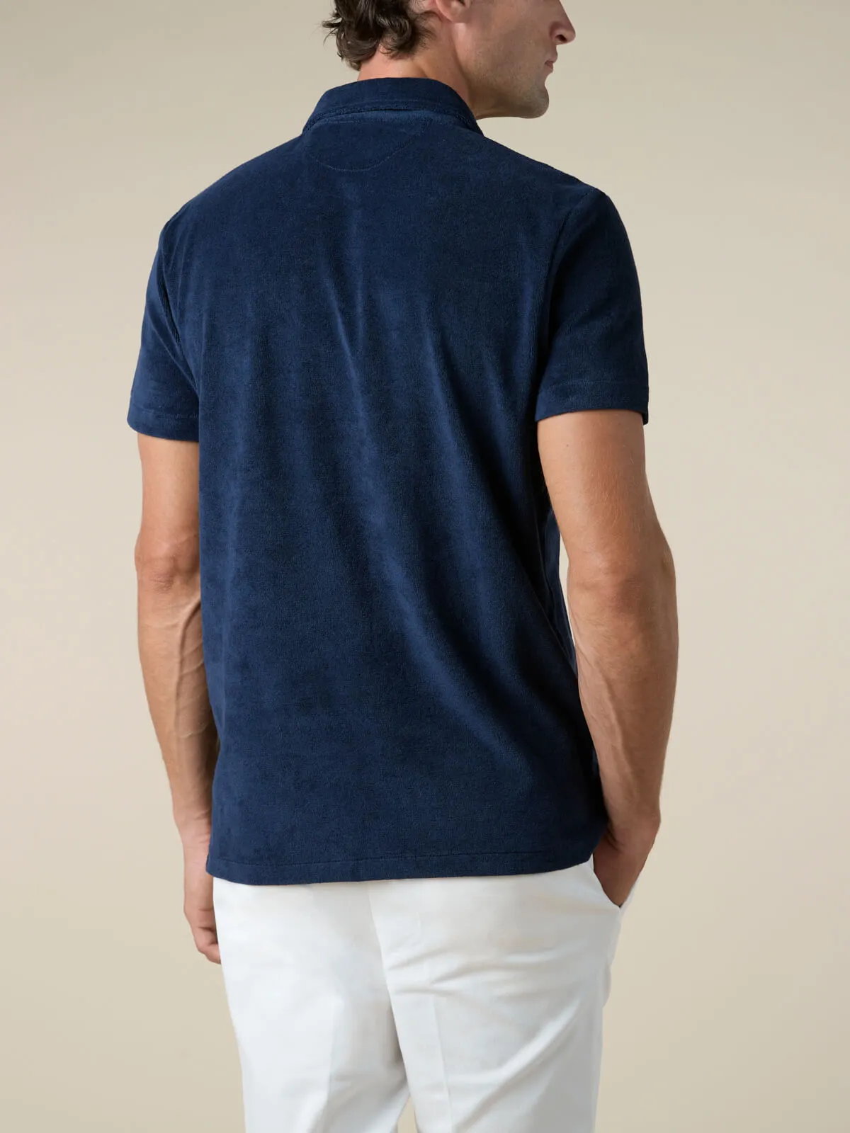 Navy Terry Towelling Polo Shirt