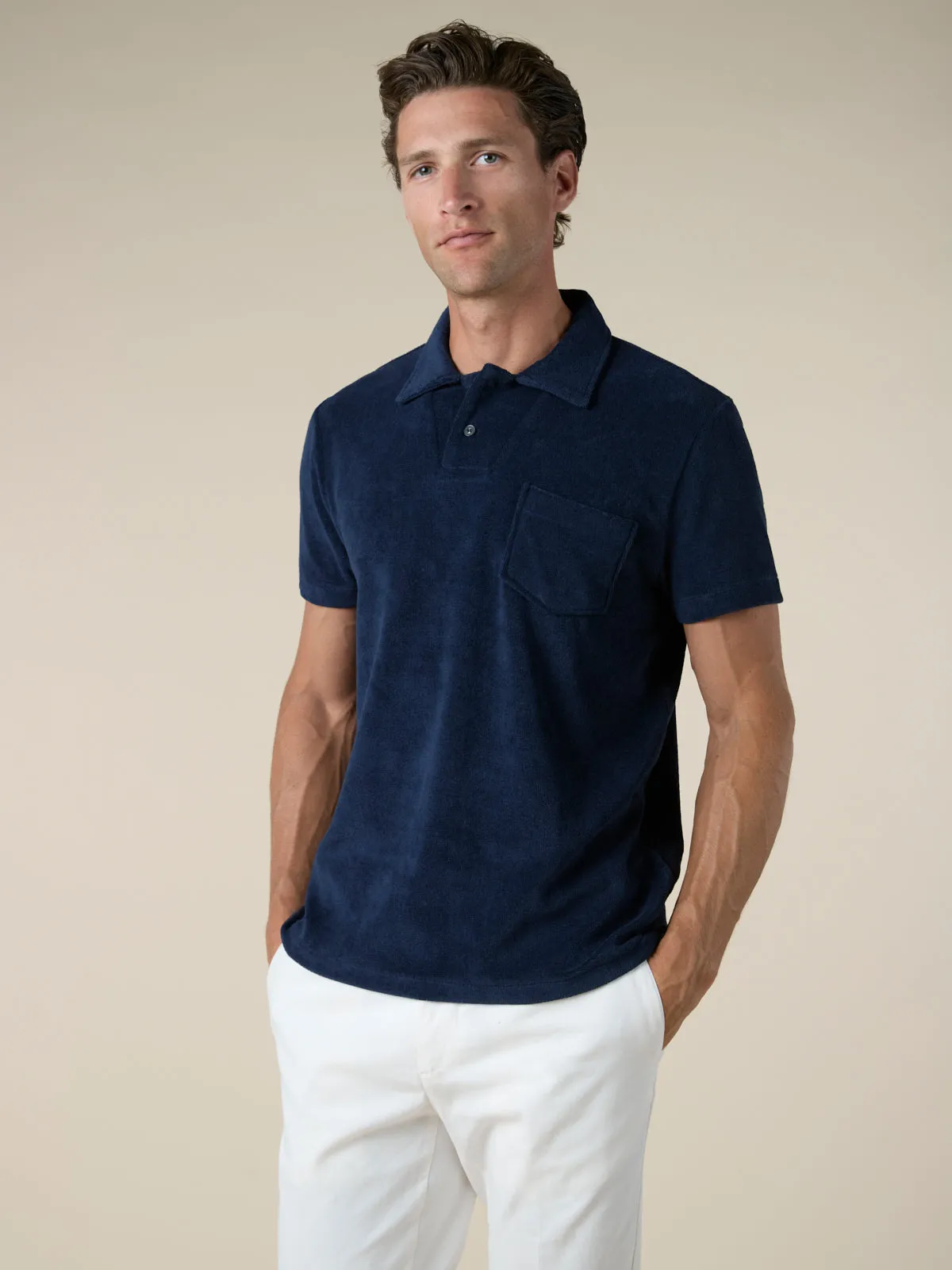 Navy Terry Towelling Polo Shirt
