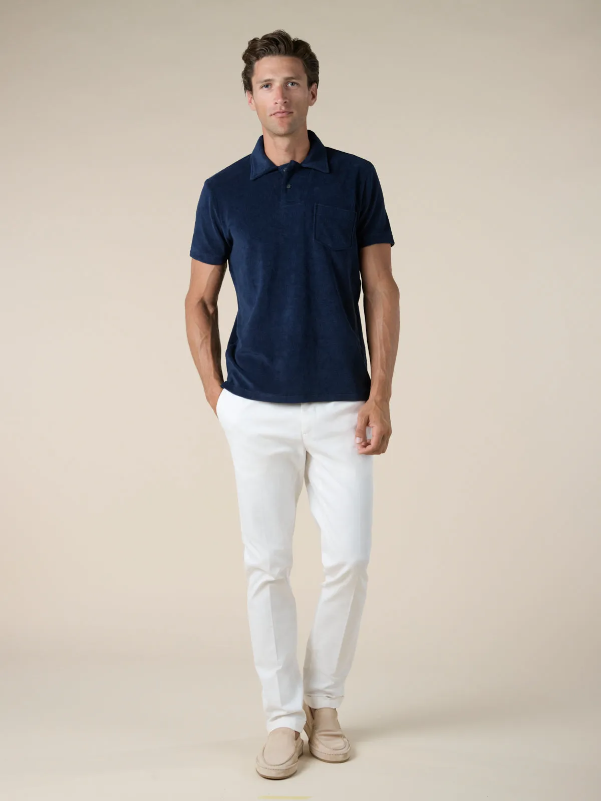 Navy Terry Towelling Polo Shirt