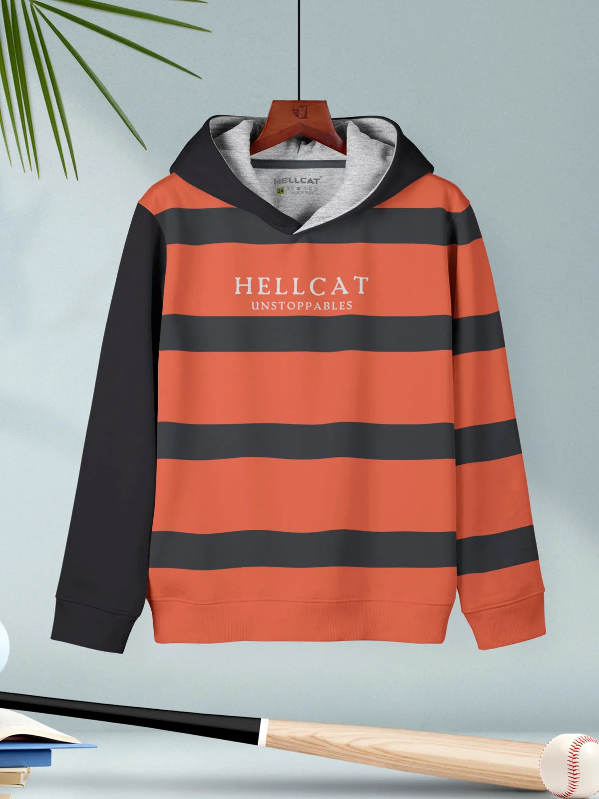 Orange & Beige Printed Cotton Blend Hoodie Sweatshirt For Boys - Pack of 2