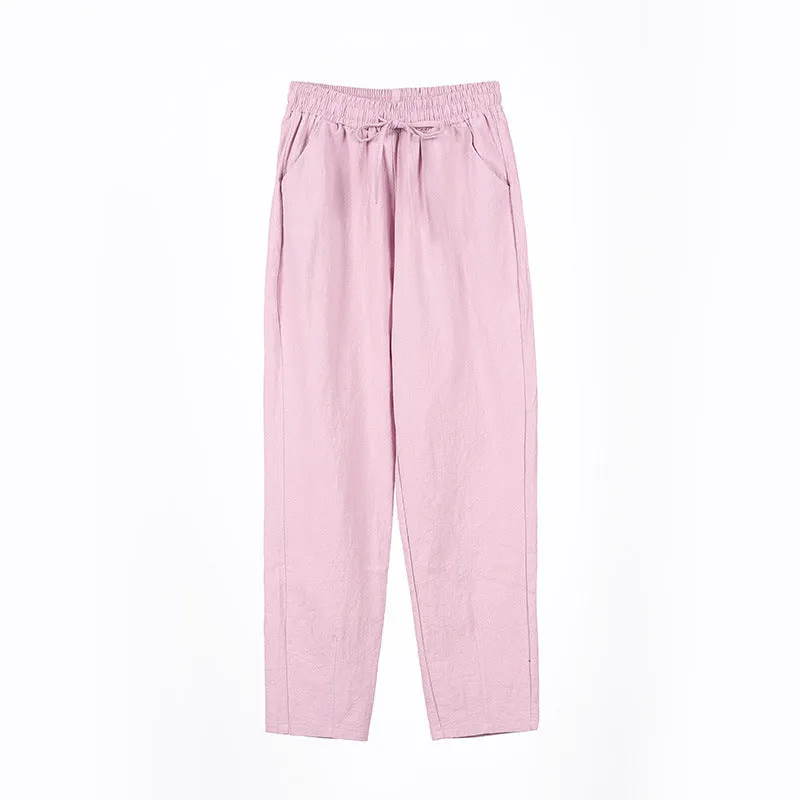 Pants Women Cotton Casual Loose Ankle-Length Thin Slim-Fit Pants