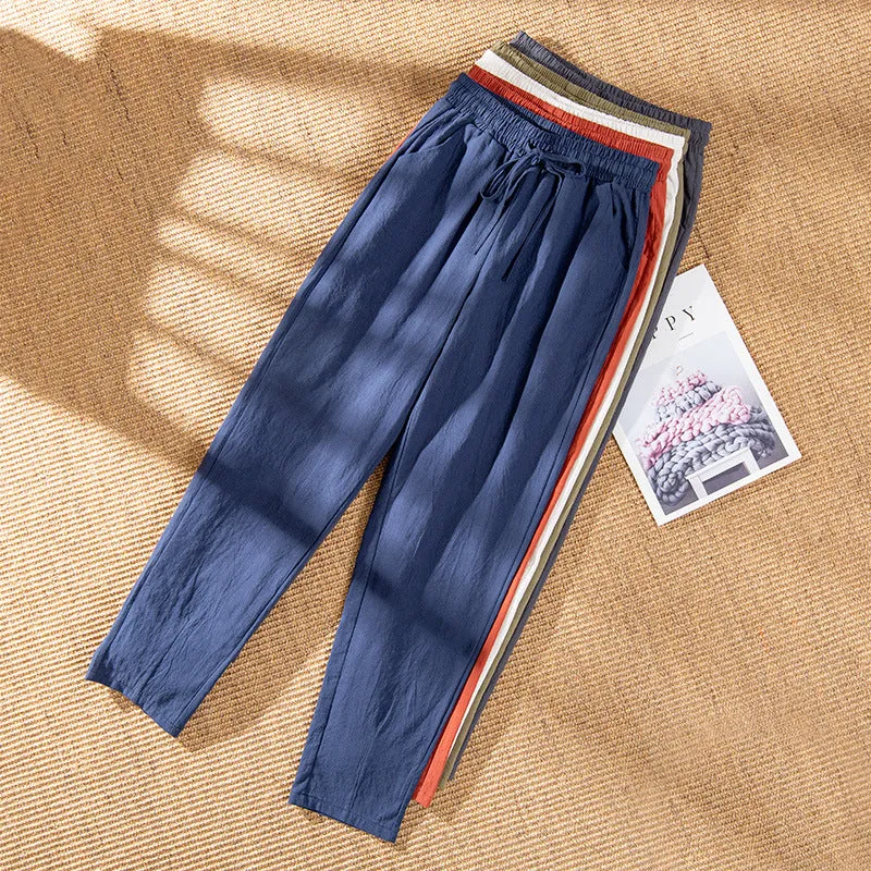 Pants Women Cotton Casual Loose Ankle-Length Thin Slim-Fit Pants