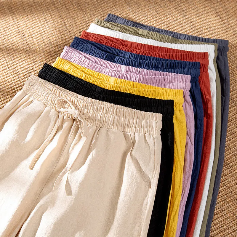 Pants Women Cotton Casual Loose Ankle-Length Thin Slim-Fit Pants