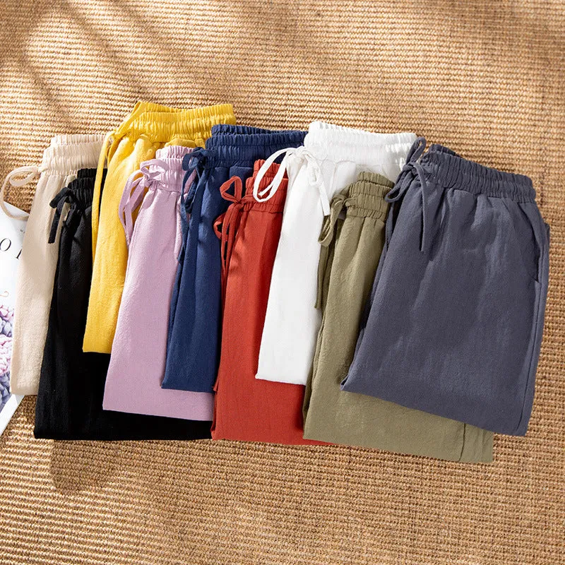 Pants Women Cotton Casual Loose Ankle-Length Thin Slim-Fit Pants