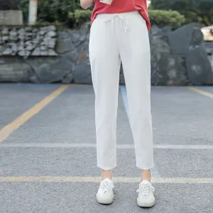 Pants Women Cotton Casual Loose Ankle-Length Thin Slim-Fit Pants