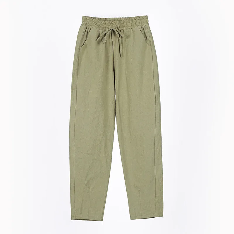 Pants Women Cotton Casual Loose Ankle-Length Thin Slim-Fit Pants