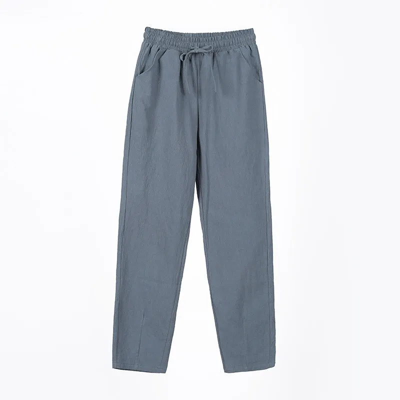 Pants Women Cotton Casual Loose Ankle-Length Thin Slim-Fit Pants