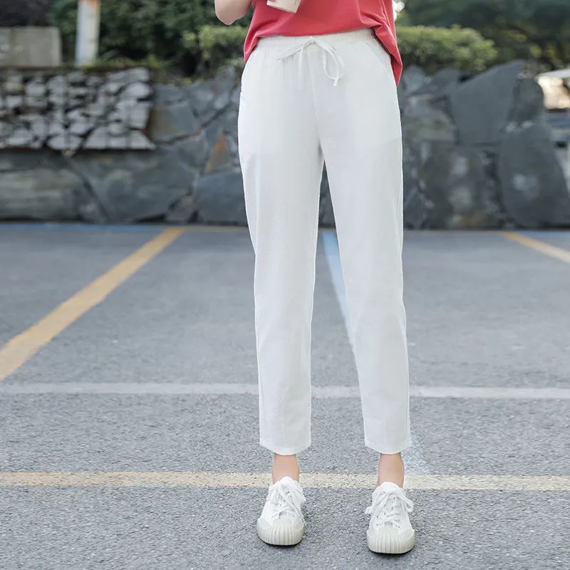 Pants Women Cotton Casual Loose Ankle-Length Thin Slim-Fit Pants