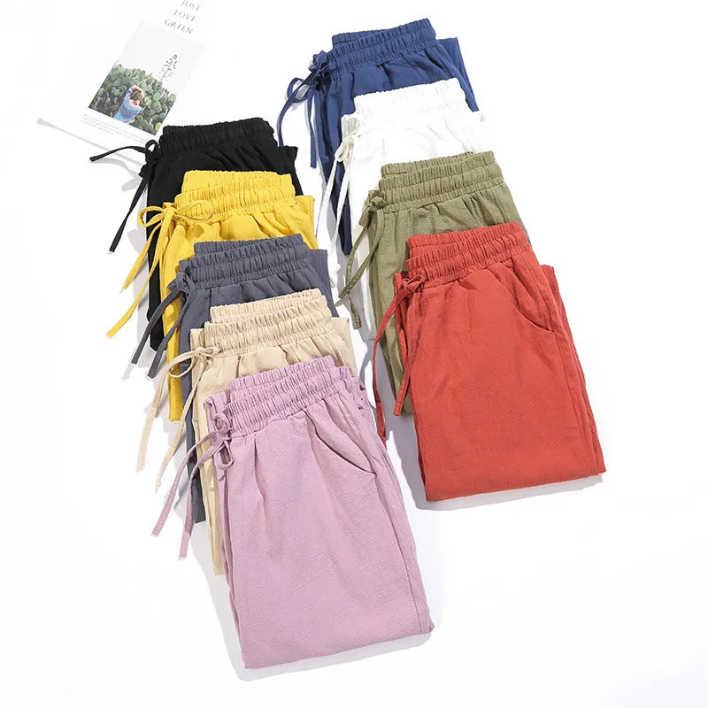 Pants Women Cotton Casual Loose Ankle-Length Thin Slim-Fit Pants