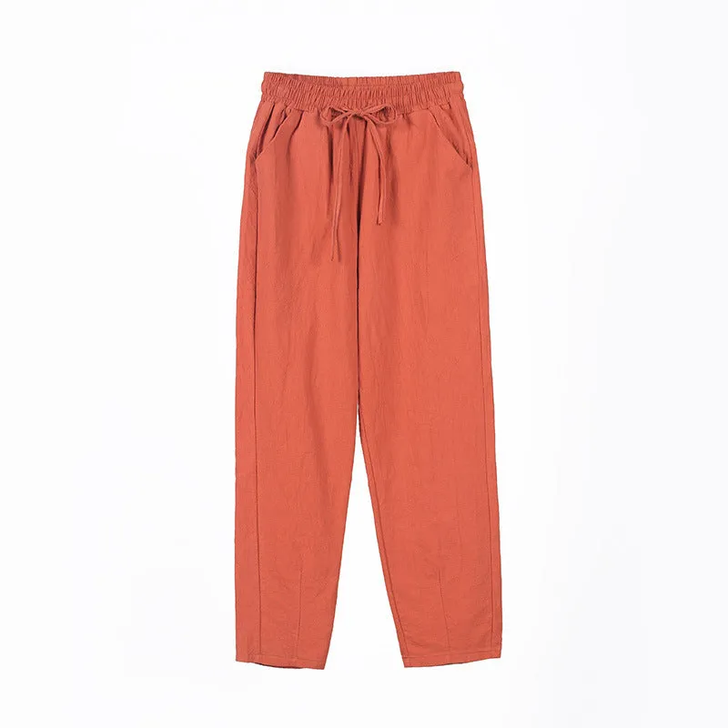 Pants Women Cotton Casual Loose Ankle-Length Thin Slim-Fit Pants