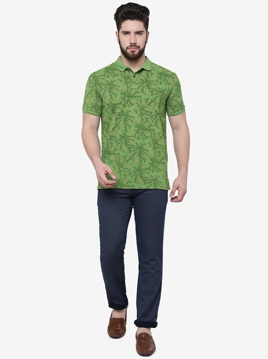 Peridot Green Printed Slim Fit Polo T-Shirt | Greenfibre
