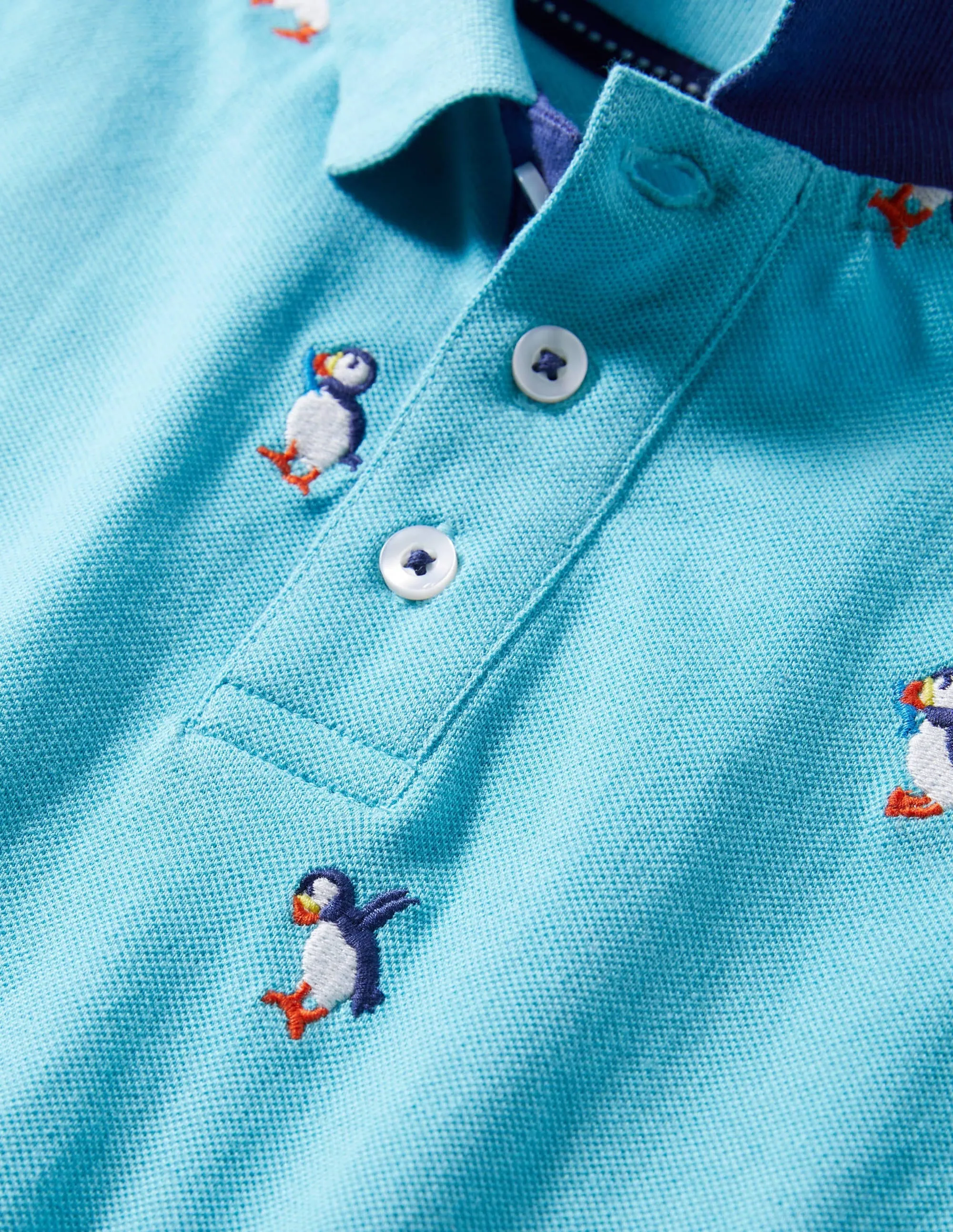 Piqué Polo Shirt-Aqua Blue Puffins