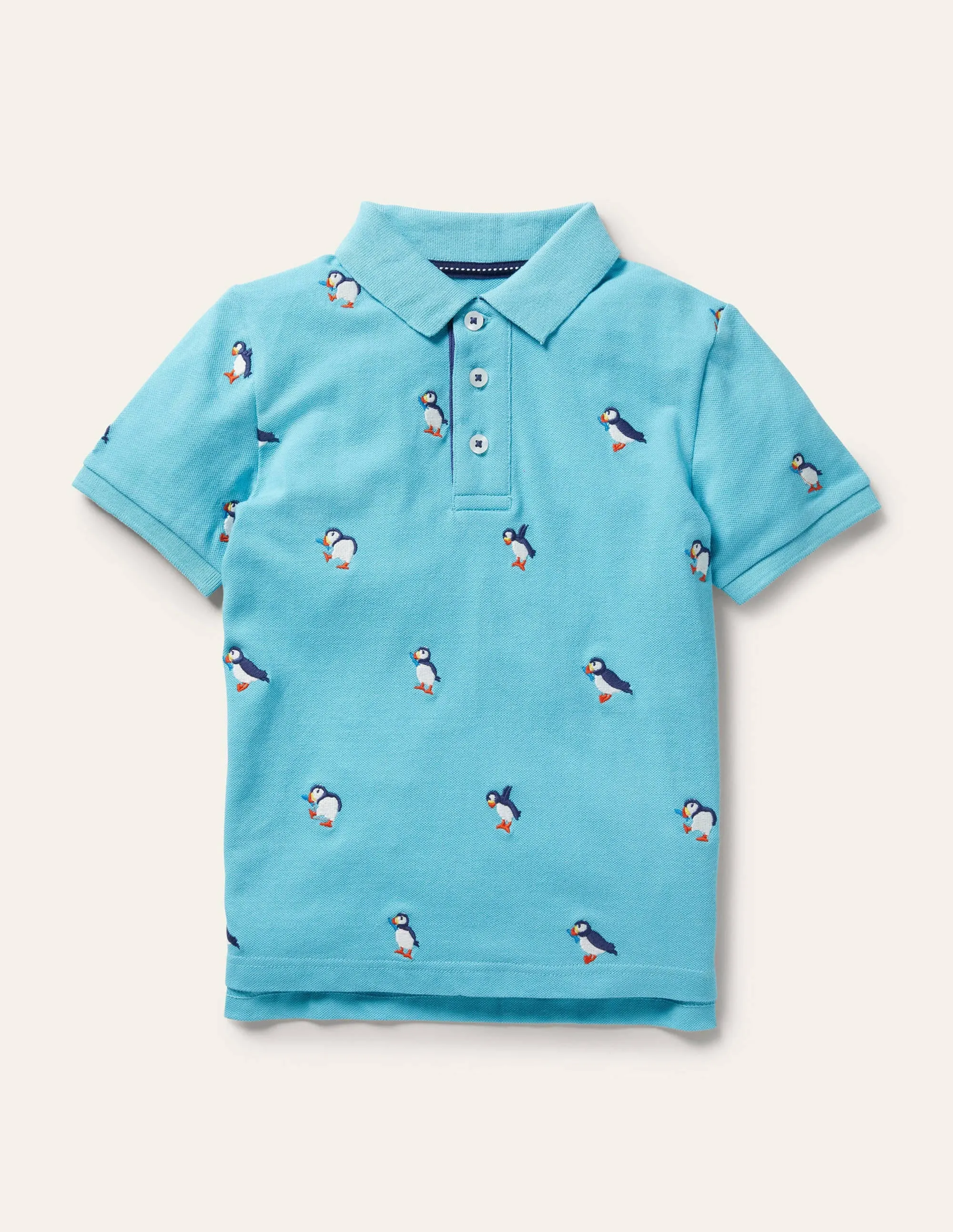 Piqué Polo Shirt-Aqua Blue Puffins