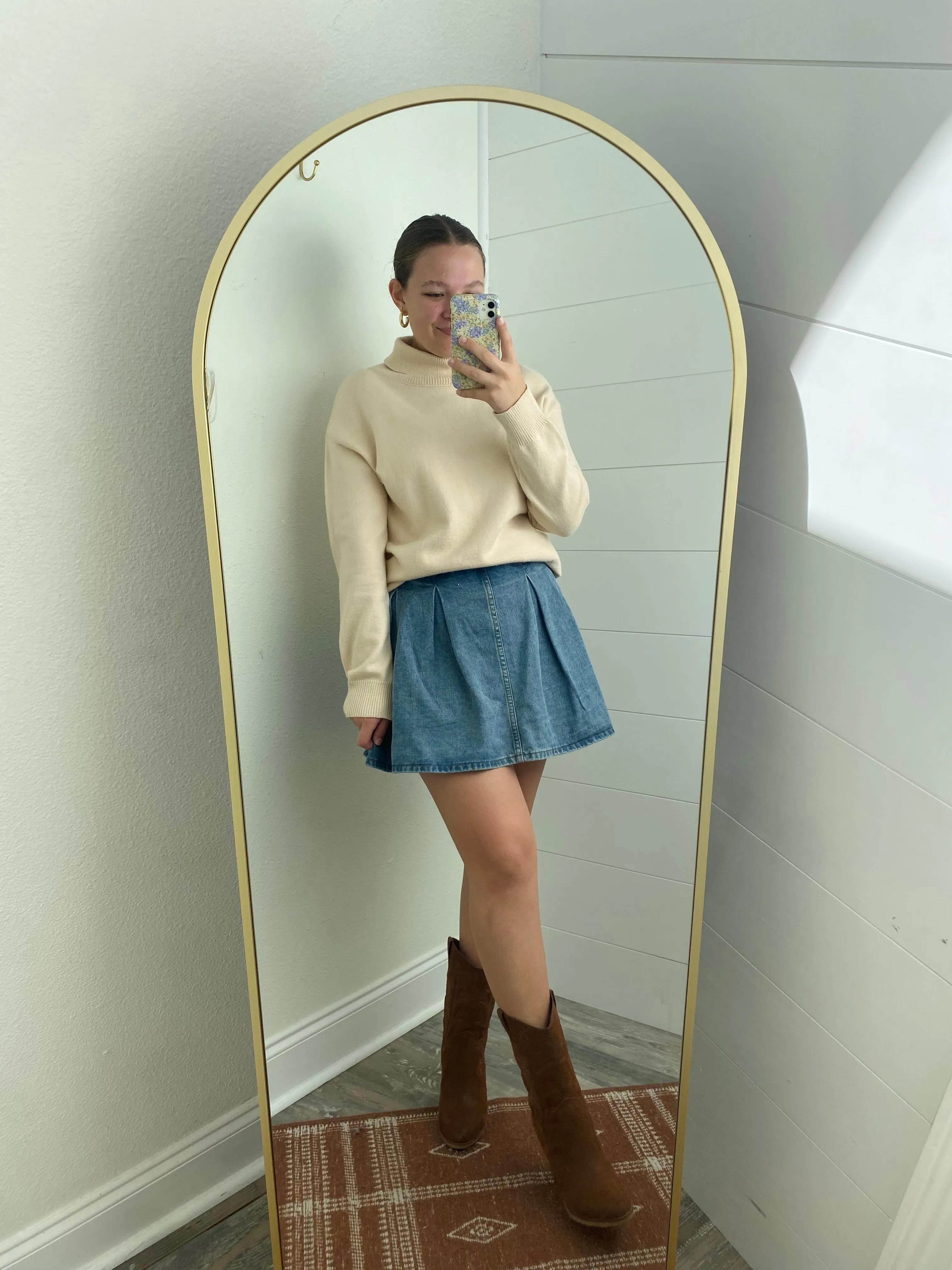 Pleated Mini Denim Skort