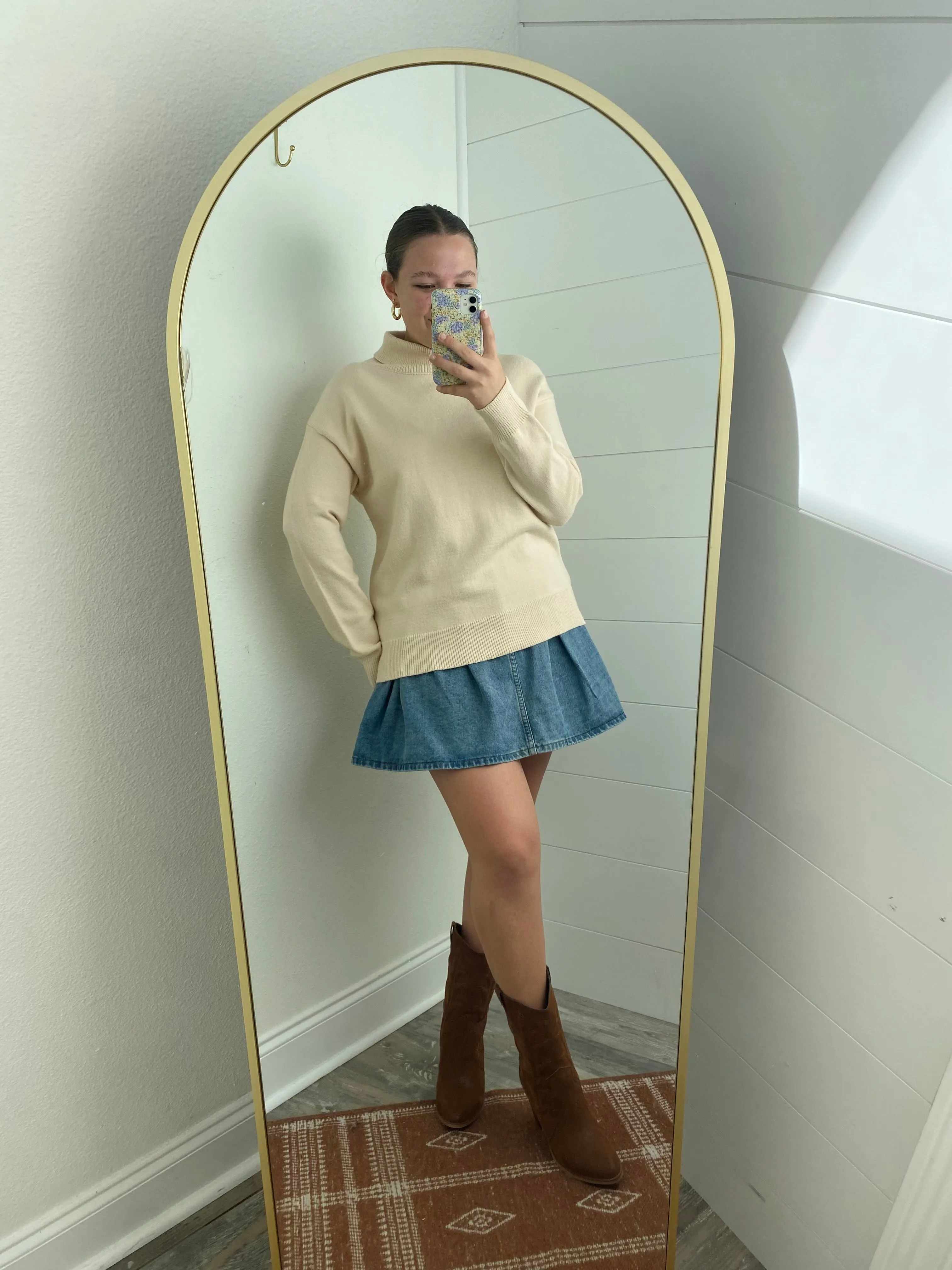 Pleated Mini Denim Skort