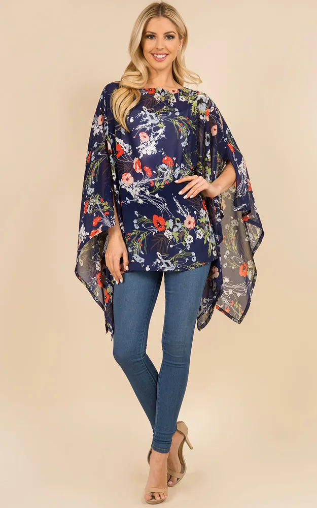 PP3119 Floral Pattern Poncho Cover Up
