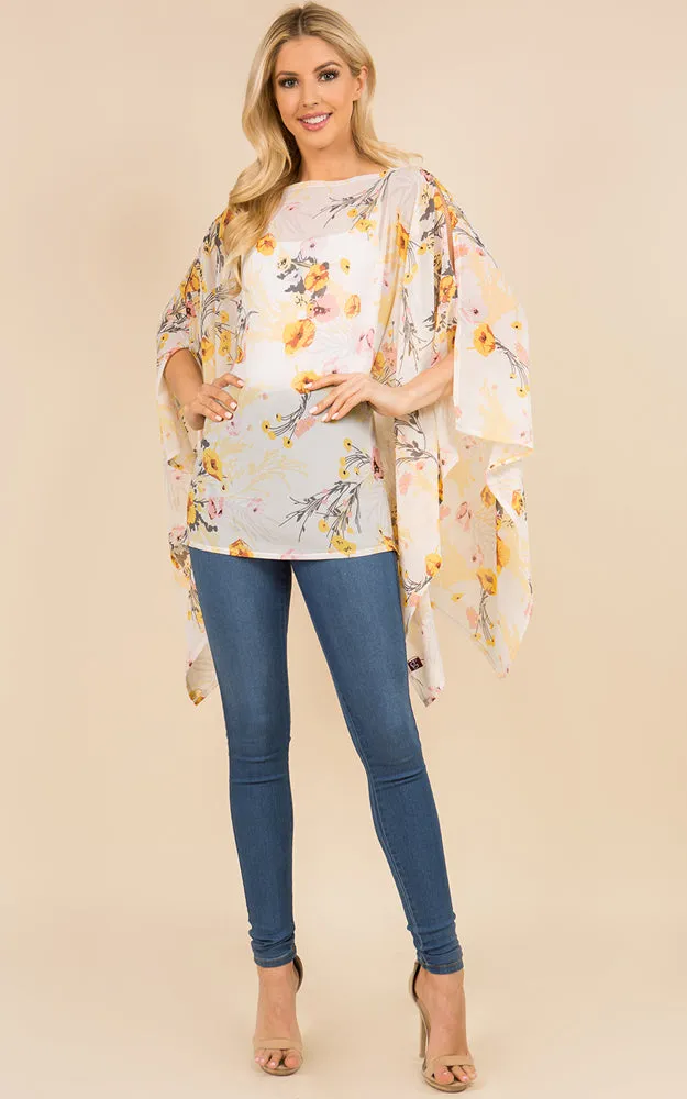PP3119 Floral Pattern Poncho Cover Up