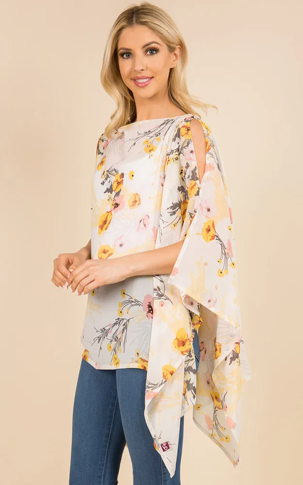 PP3119 Floral Pattern Poncho Cover Up