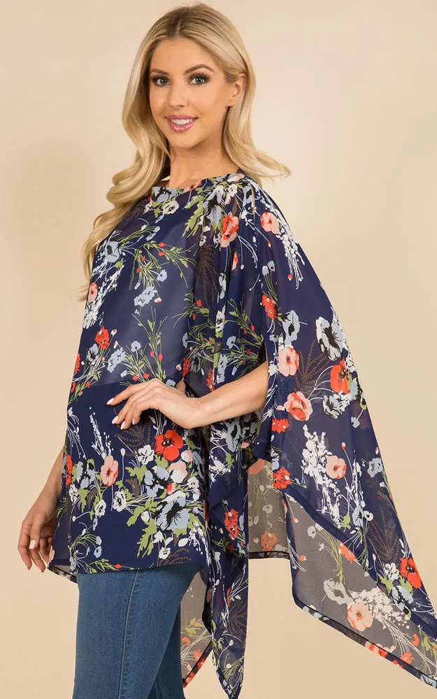 PP3119 Floral Pattern Poncho Cover Up