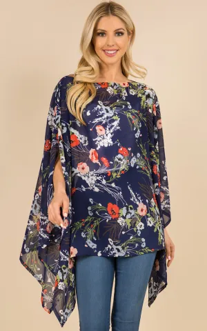 PP3119 Floral Pattern Poncho Cover Up
