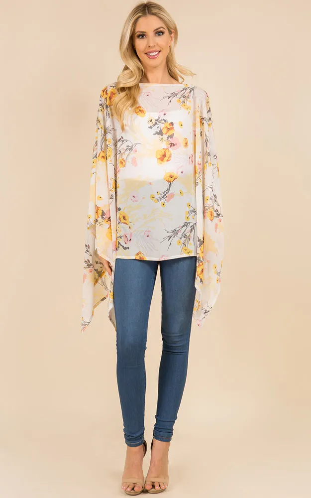 PP3119 Floral Pattern Poncho Cover Up