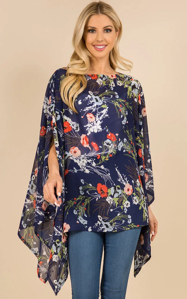 PP3119 Floral Pattern Poncho Cover Up