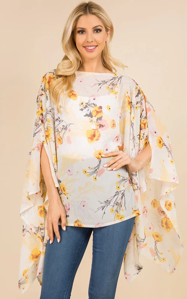 PP3119 Floral Pattern Poncho Cover Up