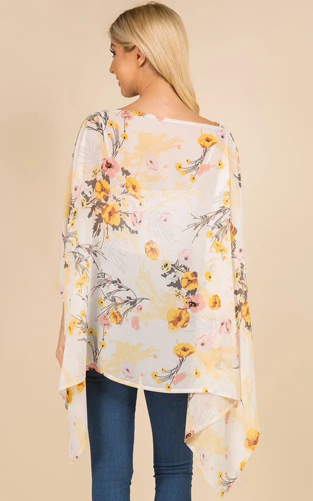 PP3119 Floral Pattern Poncho Cover Up