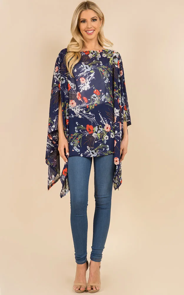 PP3119 Floral Pattern Poncho Cover Up