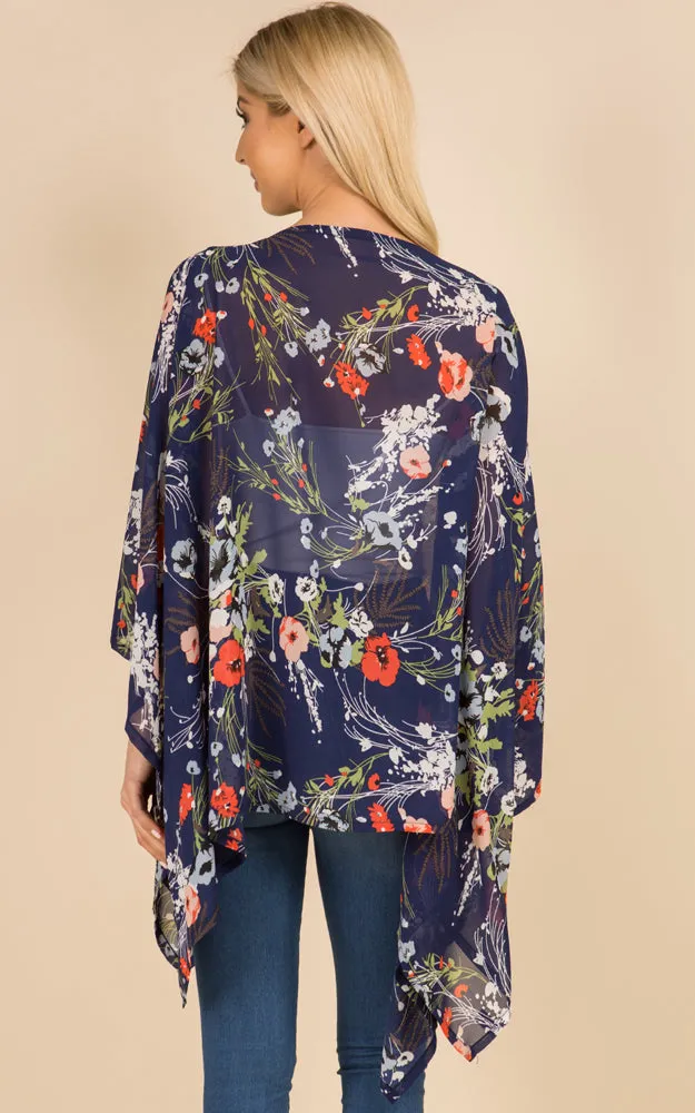 PP3119 Floral Pattern Poncho Cover Up