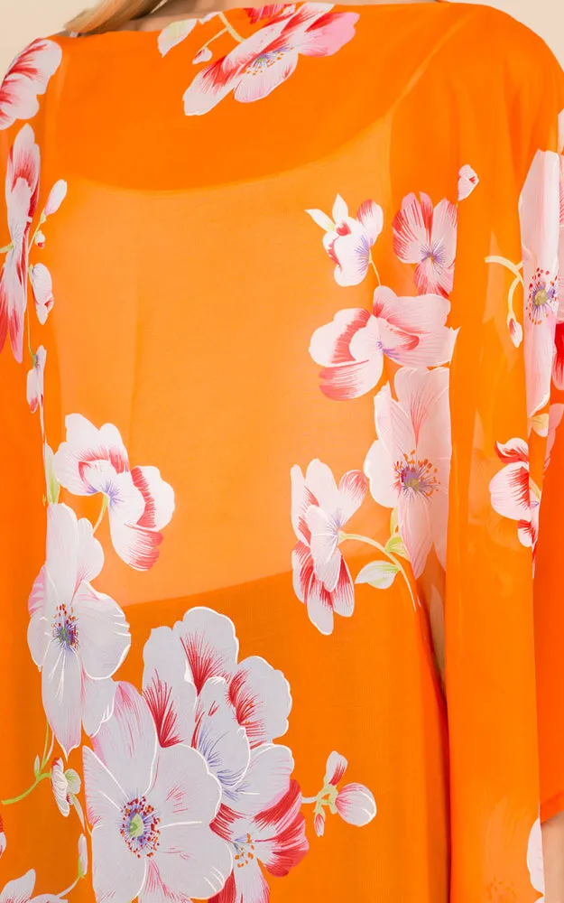 PP3120 Floral Pattern Poncho Cover Up