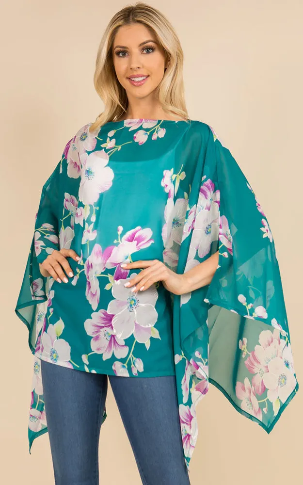 PP3120 Floral Pattern Poncho Cover Up