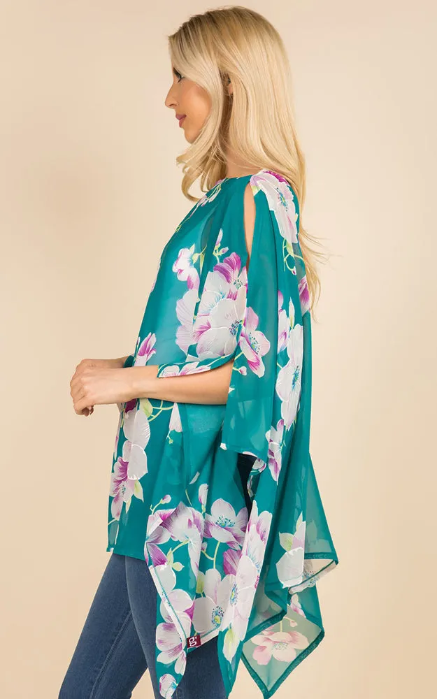 PP3120 Floral Pattern Poncho Cover Up