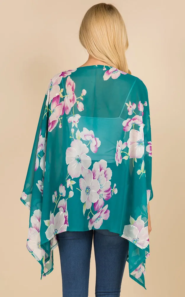 PP3120 Floral Pattern Poncho Cover Up