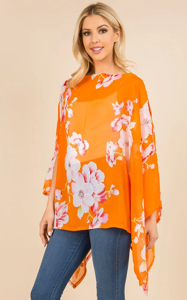 PP3120 Floral Pattern Poncho Cover Up