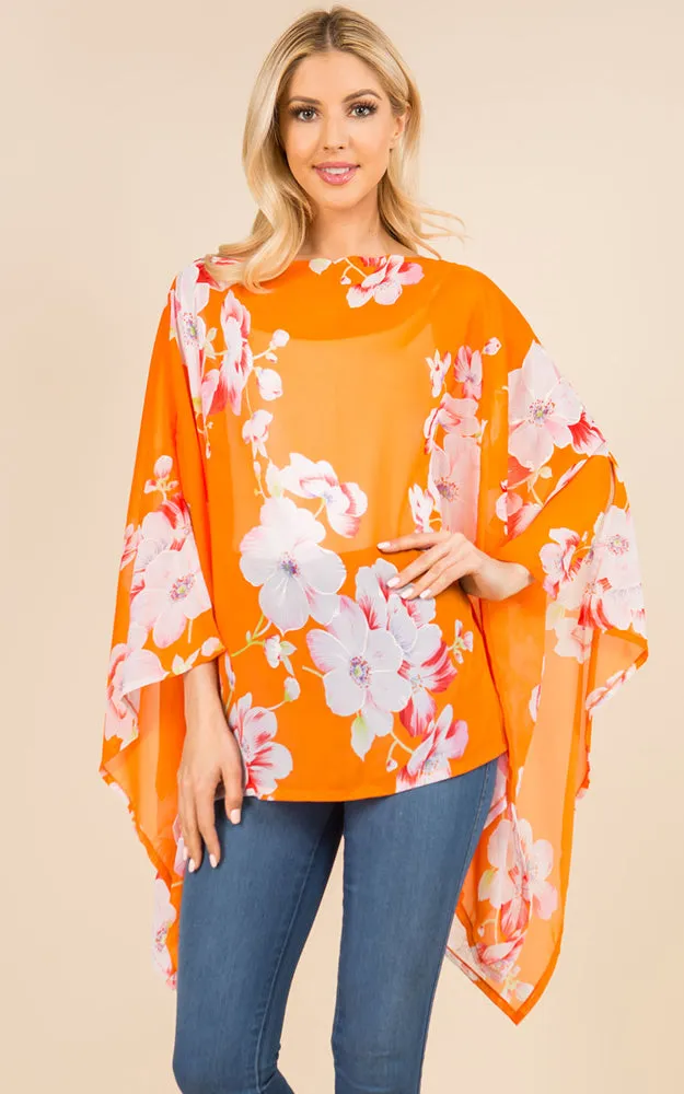 PP3120 Floral Pattern Poncho Cover Up