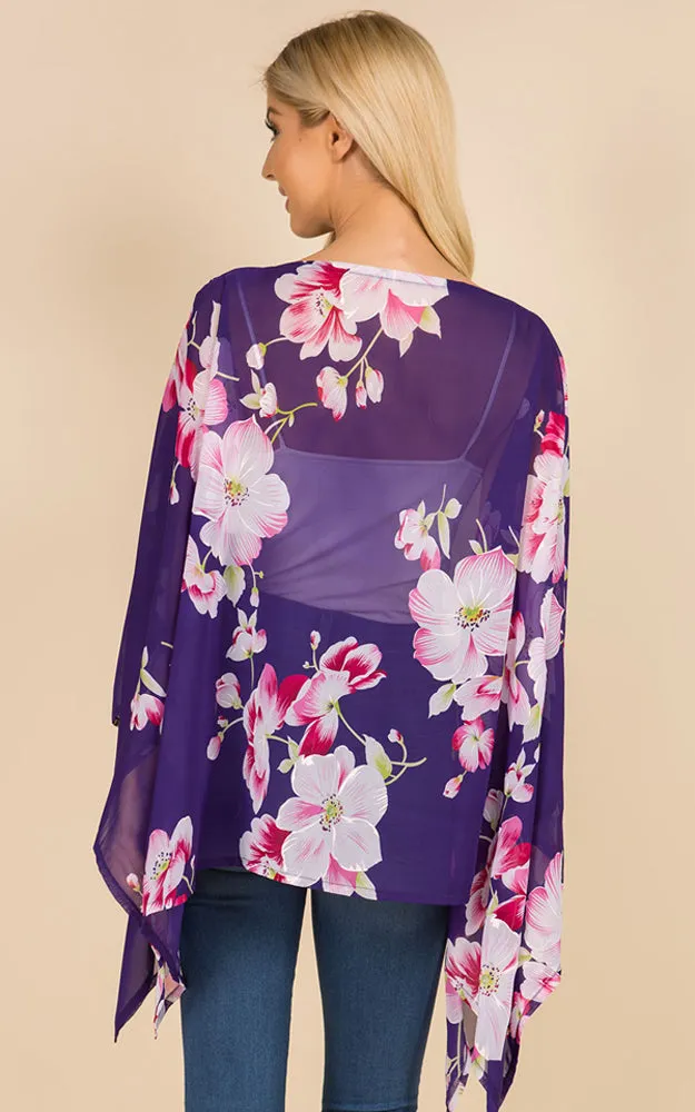 PP3120 Floral Pattern Poncho Cover Up
