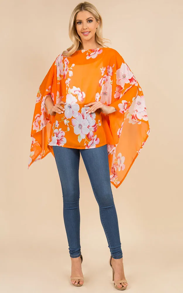PP3120 Floral Pattern Poncho Cover Up