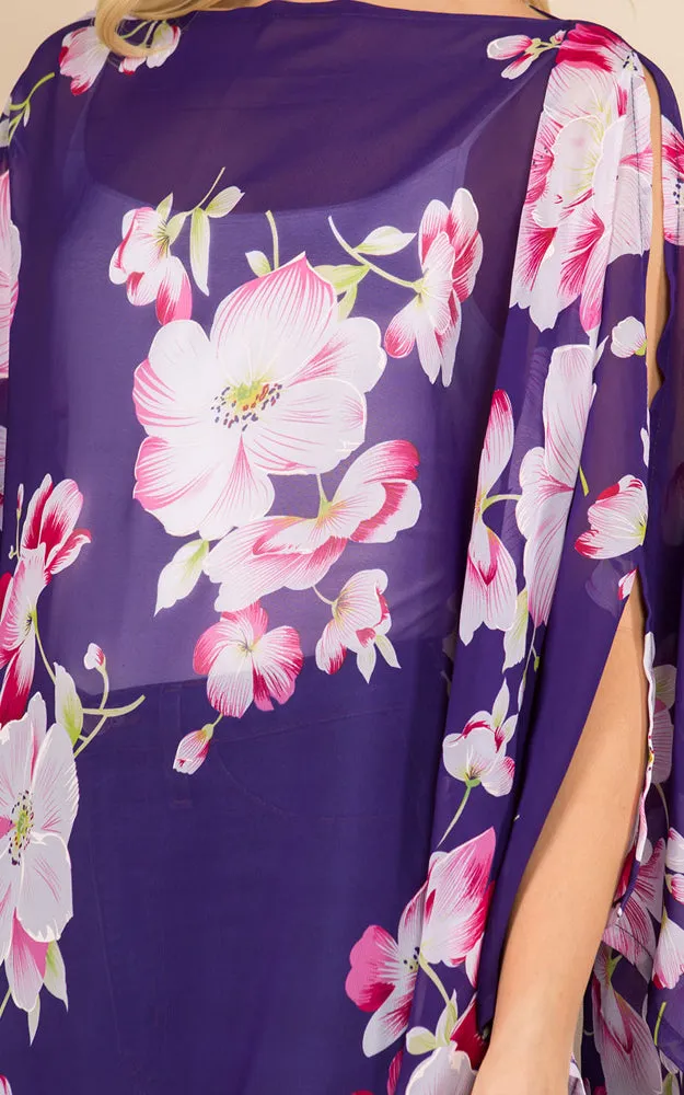 PP3120 Floral Pattern Poncho Cover Up