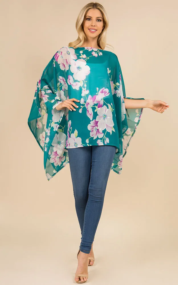 PP3120 Floral Pattern Poncho Cover Up