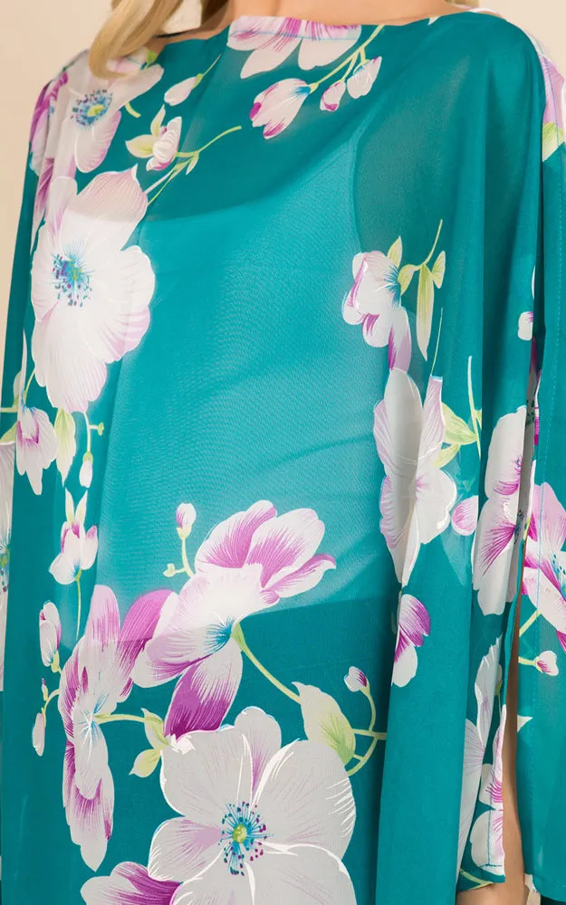 PP3120 Floral Pattern Poncho Cover Up