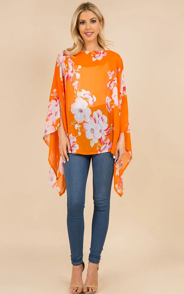 PP3120 Floral Pattern Poncho Cover Up