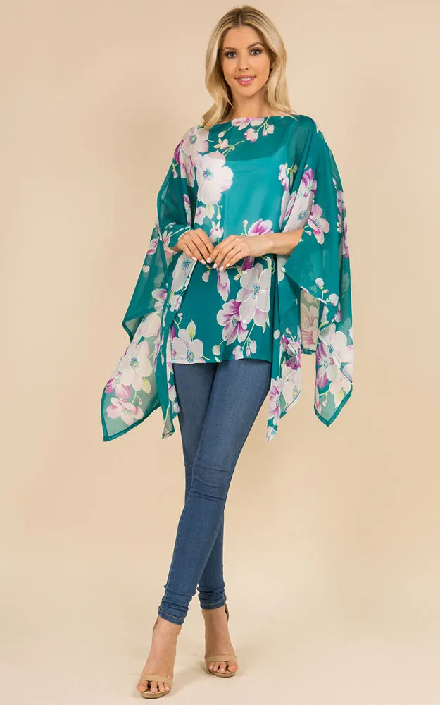 PP3120 Floral Pattern Poncho Cover Up