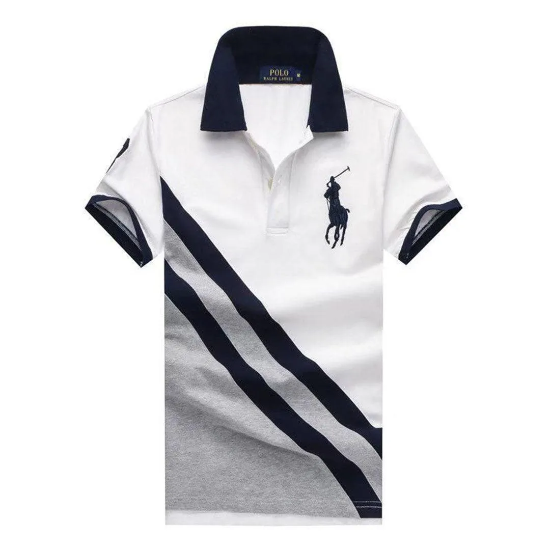 PRL Custom Fitted Big Pony Diagonal Patterned Polo Shirt